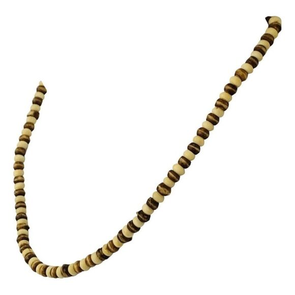 Vintage Brown Tan Wooden Boho Chic Beaded Chain Necklace 18in - Picture 4 of 7